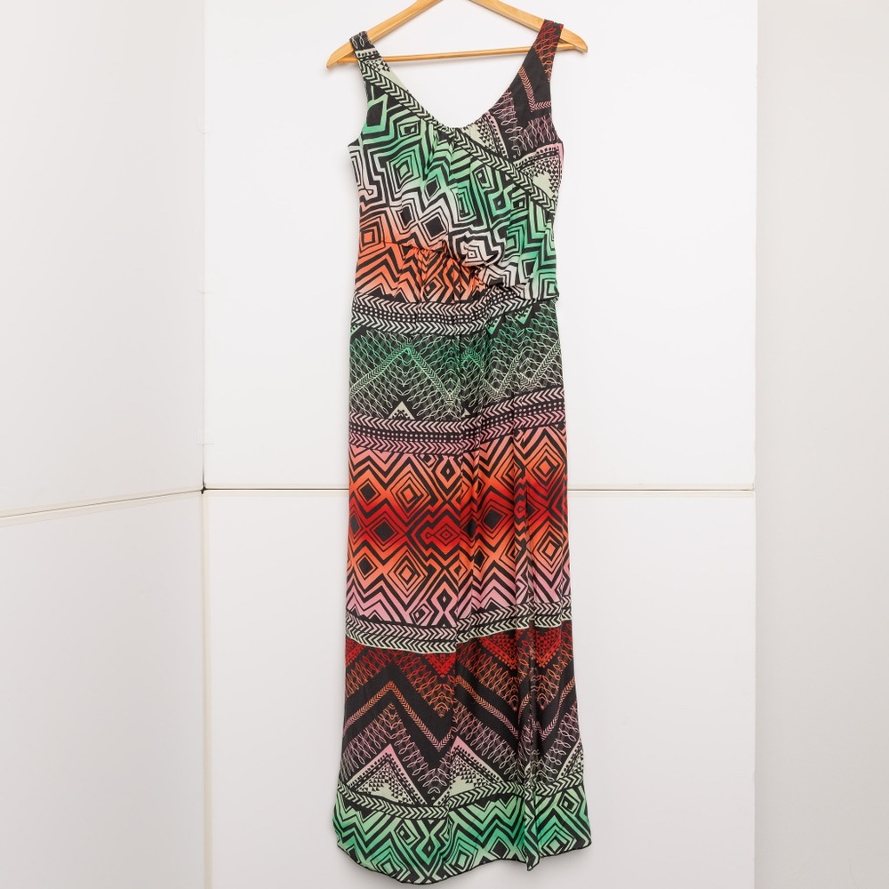 Met and Friends Colorful and Patterned Sleeveless Dress Size S Long Side Slit